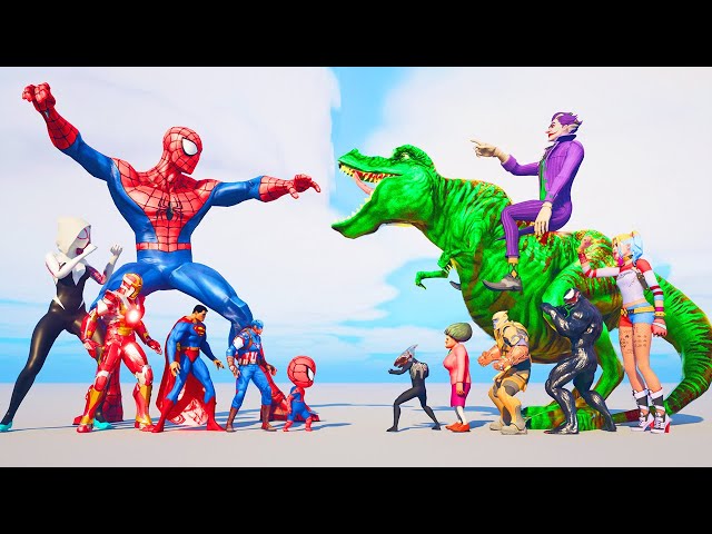 Superheroes Spiderman PRO 5 SUPERHERO TEAM Rescue Baby Spiderman from Team Bad Guy Joker Venom, Hulk