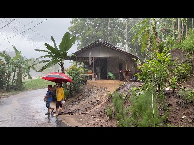 Heavy Rain in the Village | Beautiful Countryside in the Hills | fall asleep With the sound of rain