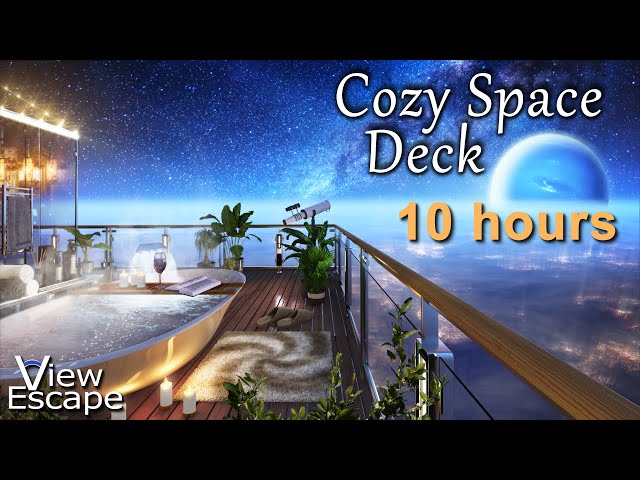 Cozy Space Deck above the City | Space and Water Sounds Ambience | Relaxing Sounds of Space | 10 HRS