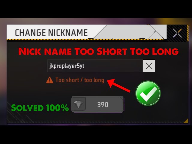 free fire nickname too short to long problem | too short too long free fire name problem | free fire
