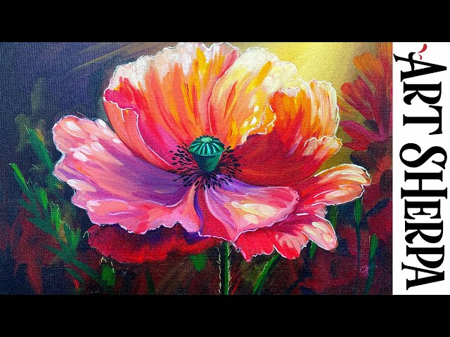 Glowing Poppy 🌟🎨 How to paint light in acrylic for beginners: Paint Night at Home