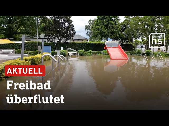 Rüdesheim: Hochwasser überflutet Freibad | hessenschau