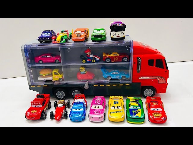 Box full of Various miniature cars Peugeot, Jaguar , Pagani, Hyundai, fire trucks ,Cadillac One A747