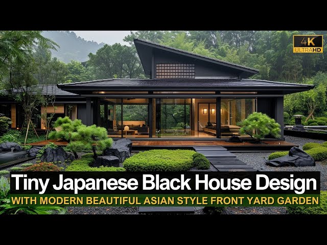 The Allure of Tiny Modern Japanese Black House Design with Beautiful Asian Style Front Yard Garden