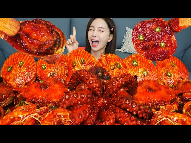 [Mukbang ASMR] Spicy🔥 Octopus 🐙 Steamed Abalone Scallop Shrimp Seafood Realsound Eatingshow Ssoyoung