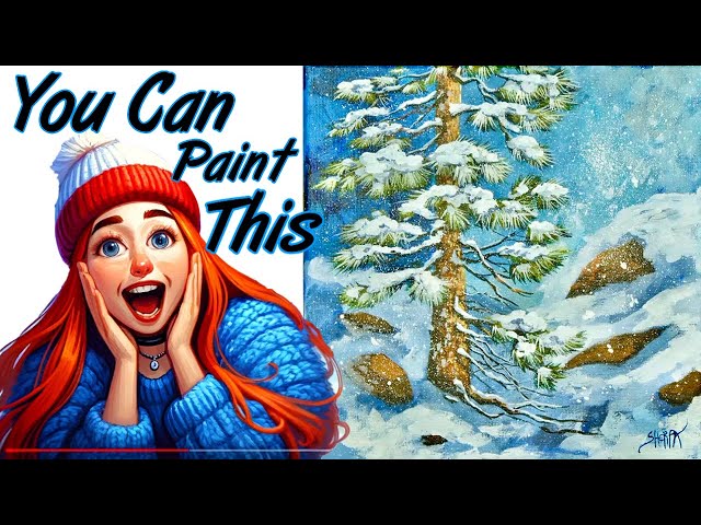 Snowy Pine Tree Landscape Step by Step Acrylic on Canvas Step by step Tutorial #painting