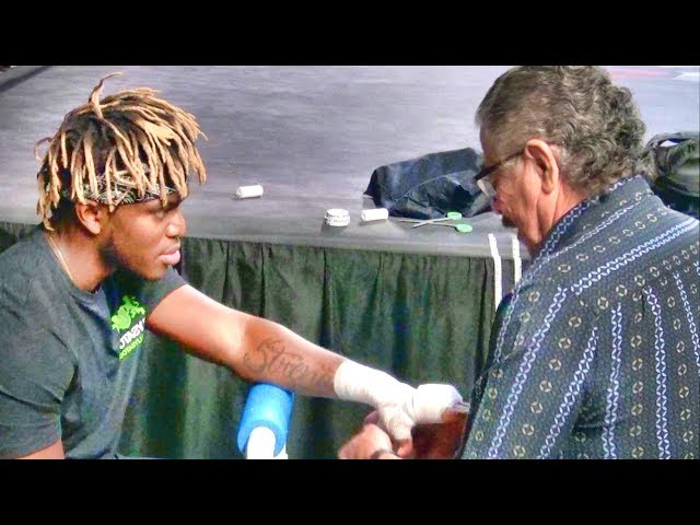 KSI getting his hands wrapped by the greatest cutman of all time, Stitch Duran