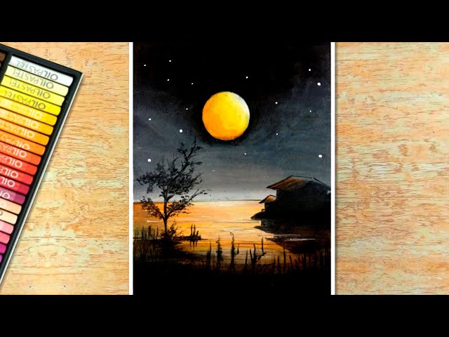 How to Draw Moonlight Scenery | Easy Oil Pastel Drawing for Beginners step by step | #46