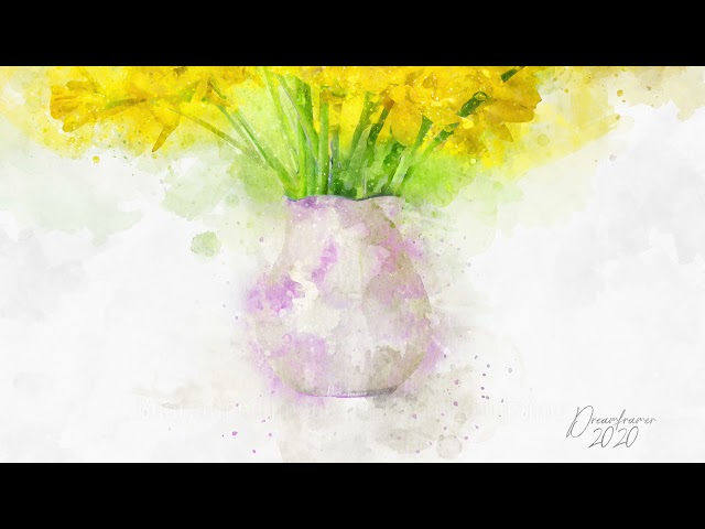 Premium Handmade Art Print "Daffodils in a Vase in Watercolors" by Dreamframer Art