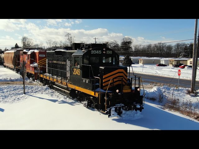 PREX 2045 NS 5207 highhood locomotives after the blizzard ND&W Railroad bad train track