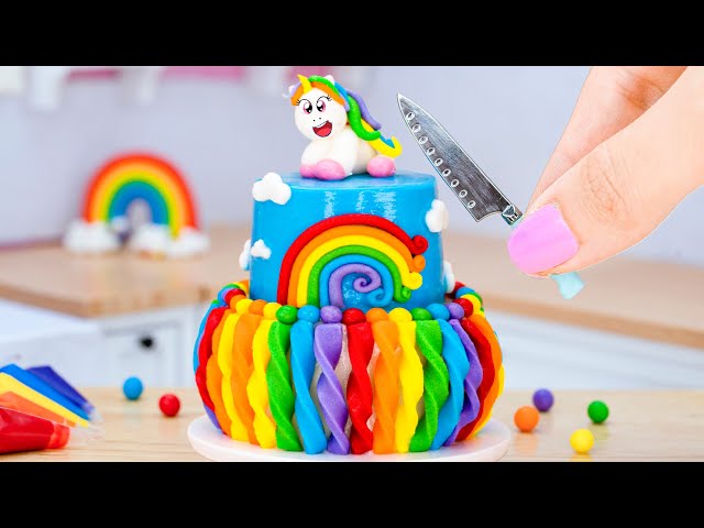 Satisfying Miniature Rainbow Unicorn Cake Decorating 🦄 Awesome Colorful Birthday Cake By Mini Tasty