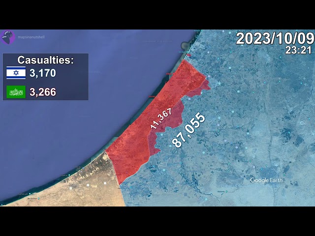 Israel-Hamas War: First Week Mapped using Google Earth
