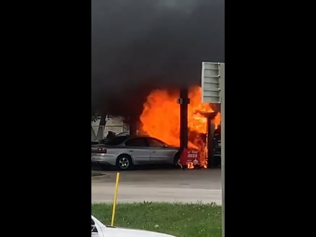 Raw video: Gas pump, vehicles on fire at Iowa Casey's store