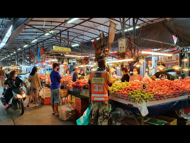 [4K] Walking around Samrong Fresh Market near BTS Station in Bangkok, Thailand