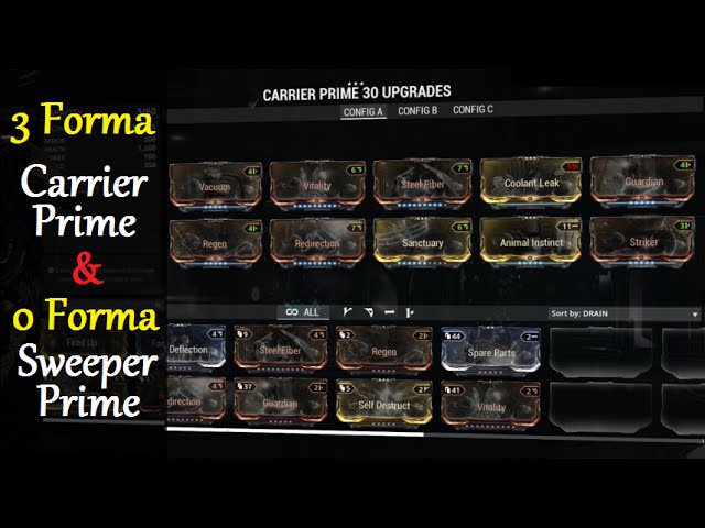 Warframe Builds - Carrier Prime (3 Forma) & Sweeper Prime (0 Forma)