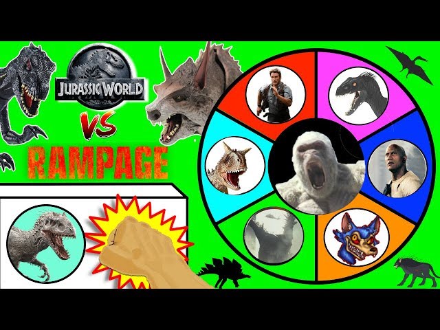 JURASSIC WORLD FALLEN KINGDOM vs RAMPAGE Movie Slime Wheel Game