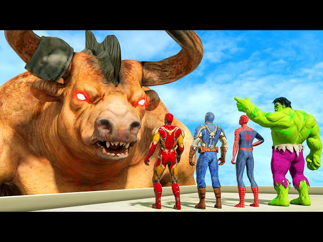 The Avengers vs Giant Monster Minotaur | Big Hulk, Spiderman, Iron Man, Captain America - KjraGaming