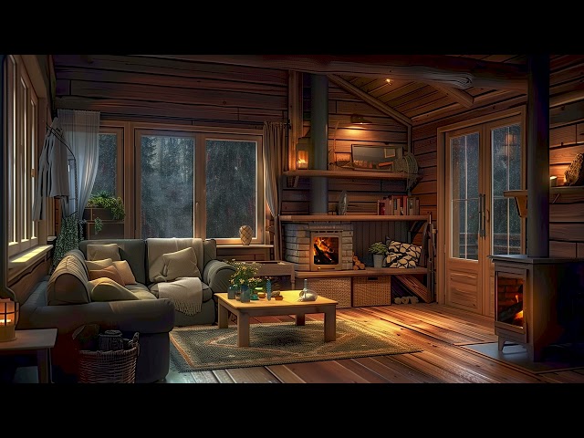 Cozy Rainy Cabin Atmosphere | Soothing Rain Sounds Lullaby and Crackling Fire for Relief Stress