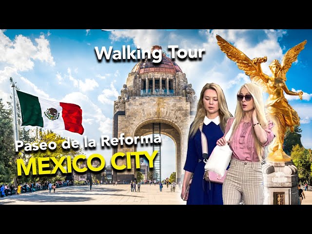 Walking Tour 4K Mexico City 2024 🇲🇽 Paseo de la Reforma Video Tour to Revolution Monument 🚶‍♂️🏙️