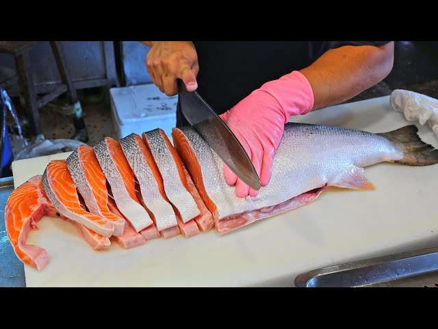 How a Master Fillet a Salmon for Sashimi ,Salmon Steaks & Cobia,Amberjack Cutting Skills in Taiwan