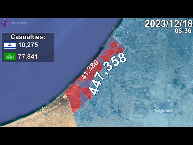 Israel-Hamas War: Every Day to April Mapped using Google Earth