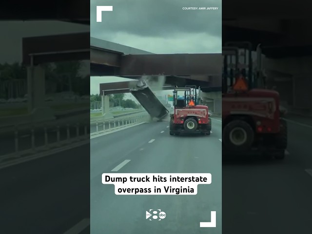 Dump truck hits interstate overpass in Virginia