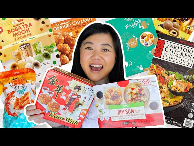 TRYING EVERY COSTCO ASIAN FOOD PART 4! (dimsum, boba mochi, orange chicken, mooncakes & more)
