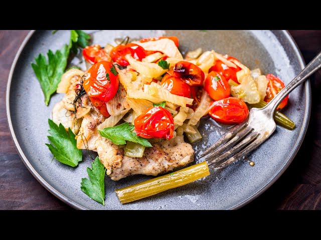 Juicy Chicken Thighs with Cherry Tomatoes and Fennel
