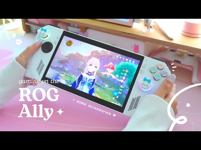 🤍 gaming on a powerful (and pretty) pc handheld | feat. ASUS ROG Ally + accessories, genshin ✿