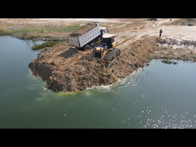 Beautiful Powerfully SHANTUI Bulldozer and SHAMAN Dump Trucks Building Road Construction
