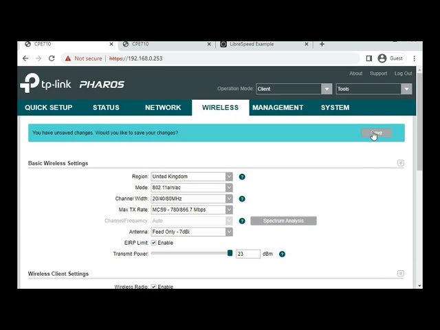 Web admin interface of the tp-link Pharos CPE710