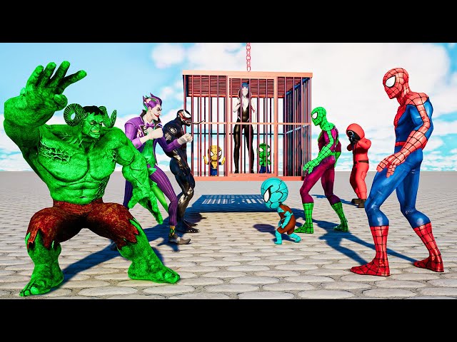 Superheroes vs spiderman with challenge kicking the ball vs shark spiderman, Scary Teacher vs Hulk