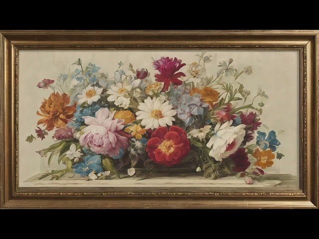 Endless screensaver of relaxing painting. Framed 4k art screensaver of vintage painting framed art.