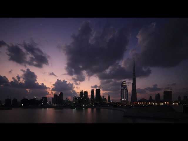 Sunset over the Dubai skyline timelapse HD 1080p