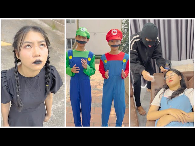Wednesday predicts the future - Red & green Mario 👧🏻😱🐾 Linh Nhi Family