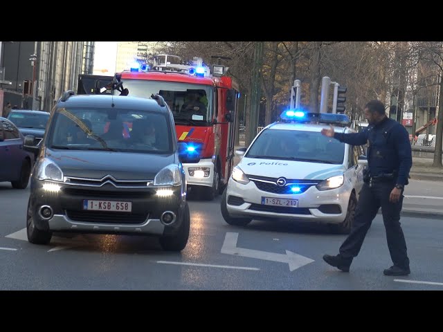 POLICE HELP FIRE ENGINE FIGHT HEAVY TRAFFIC! + Emergency vehicles responding with WEIRD Sirens!