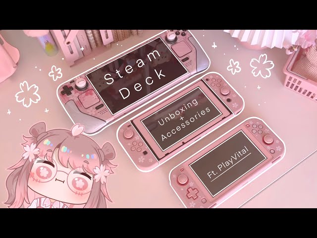 unboxing Steam Deck + accessories ft. PlayVital gaming 🌸 kawaii pink & white aesthetic ✨