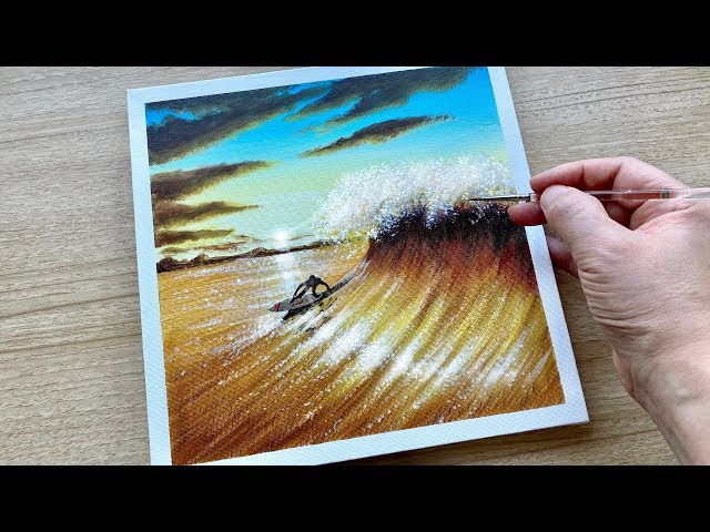 Wave Acrylic Painting for beginners / Daily challenge #71