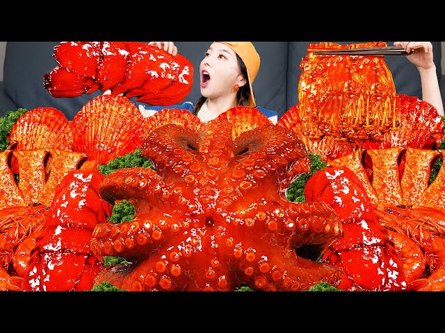 [Mukbang ASMR] SPICY Octopus 🐙 Lobster Tail 🦞 Enoki Mushrooms Shrimp Seafood Boil Recipe Ssoyung