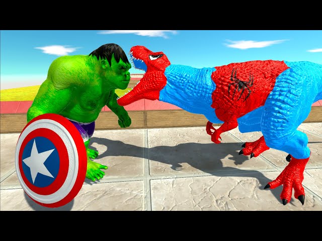 SPIDERMAN T-REX vs HULK with SHIELD DEATH RUN - Animal Revolt Battle Simulator