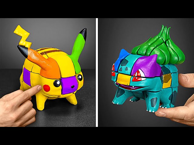How I Turn Rubik's Cube Into Pokémon Characters - Pikachu & Bulbasaur Transformation! 🤯⚔️🎲