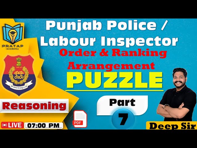 Puzzle For PSSSB Exam | Puzzle For Punjab Police Constable 2024 | Puzzles For Sub Inspector |