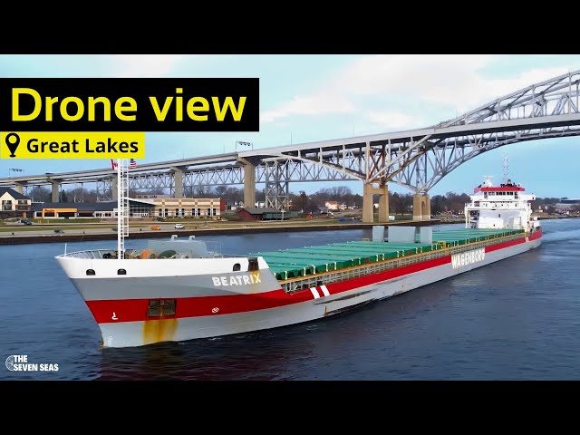 Drone video of cargo ship 'BEATRIX WAGENBORG' at Port Huron; Michigan -    Shipspotting 2024!