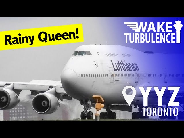 The Lufthansa Boeing 747 Lands on a Wet Runway in Toronto YYZ