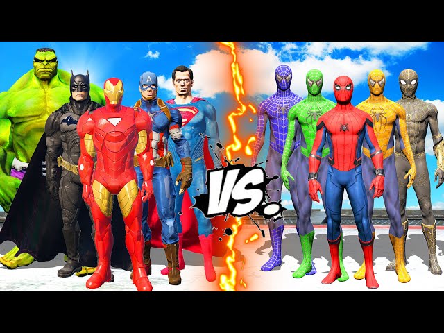 TEAM SPIDER-MAN VS TEAM SUPERHEROES - Iron Man, Superman, Captain America, Batman, Hulk vs Spiderman