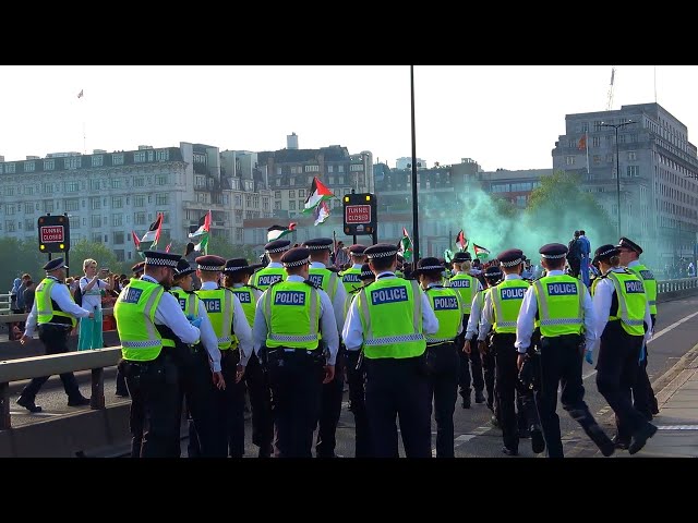 Youth Demand activists block Waterloo Bridge in London