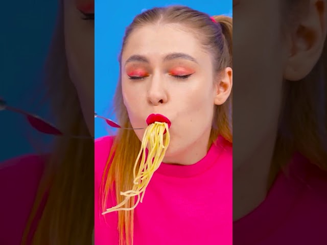 Trying spaghetti full shot