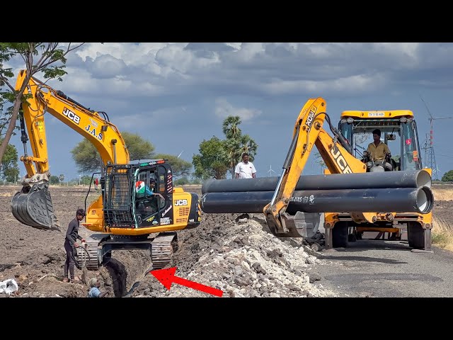 JCB 3DX with JCB 145 Excavator Pipeline Technical Speed Work together | Jcb vs Jcb