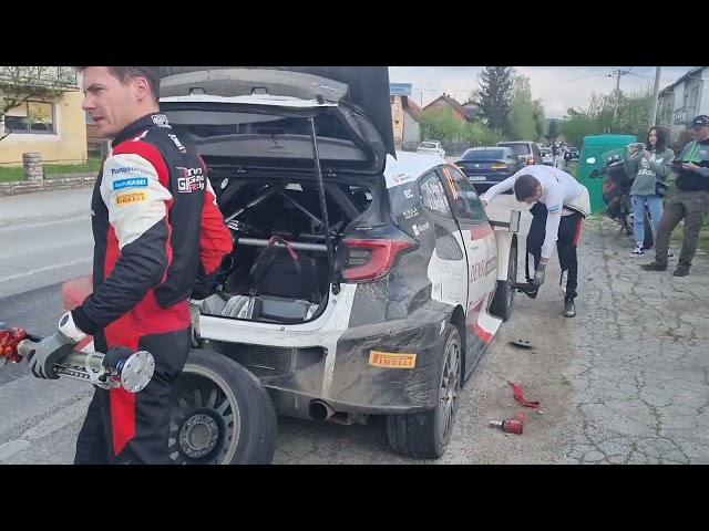 WRC Croatia Rally 2023 Ogier swaping tyres before ss8 on his Toyota Yaris Rally1 car