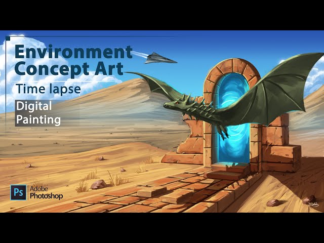Environment Concept Art Process: Digital Painting of a Dragon in the Desert